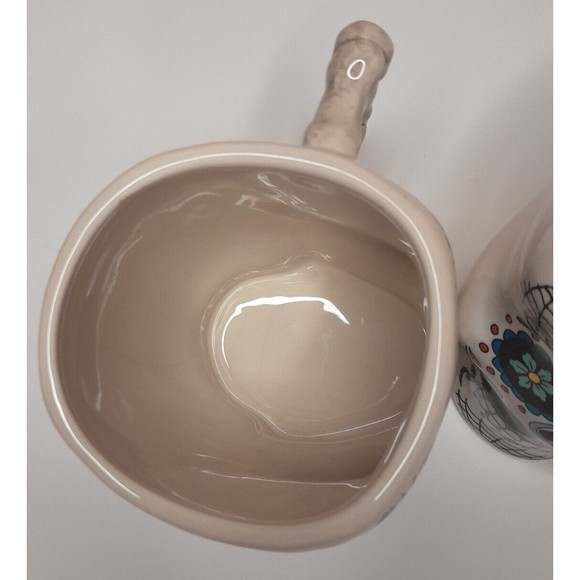 Skull Mugs Day Of The Dead Sugar Skull Halloween Mugs Cracker Barrel Stoneware - Picture 6 of 10